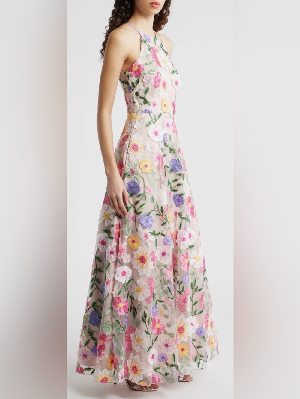 NEW Eliza J Floral 3D Embroidered Sleeveless Pink Blush multi Gown Sz 14 - Picture 3 of 9